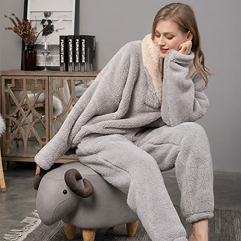 Ownkoti Cozy V-Neck Winter Lounge Set for Warm Comfort