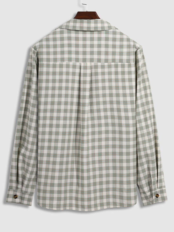 Classic plaid casual men's shirt with buttons and long sleeves