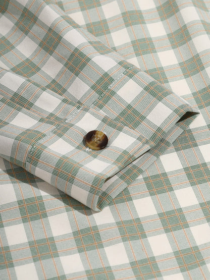 Classic plaid casual men's shirt with buttons and long sleeves