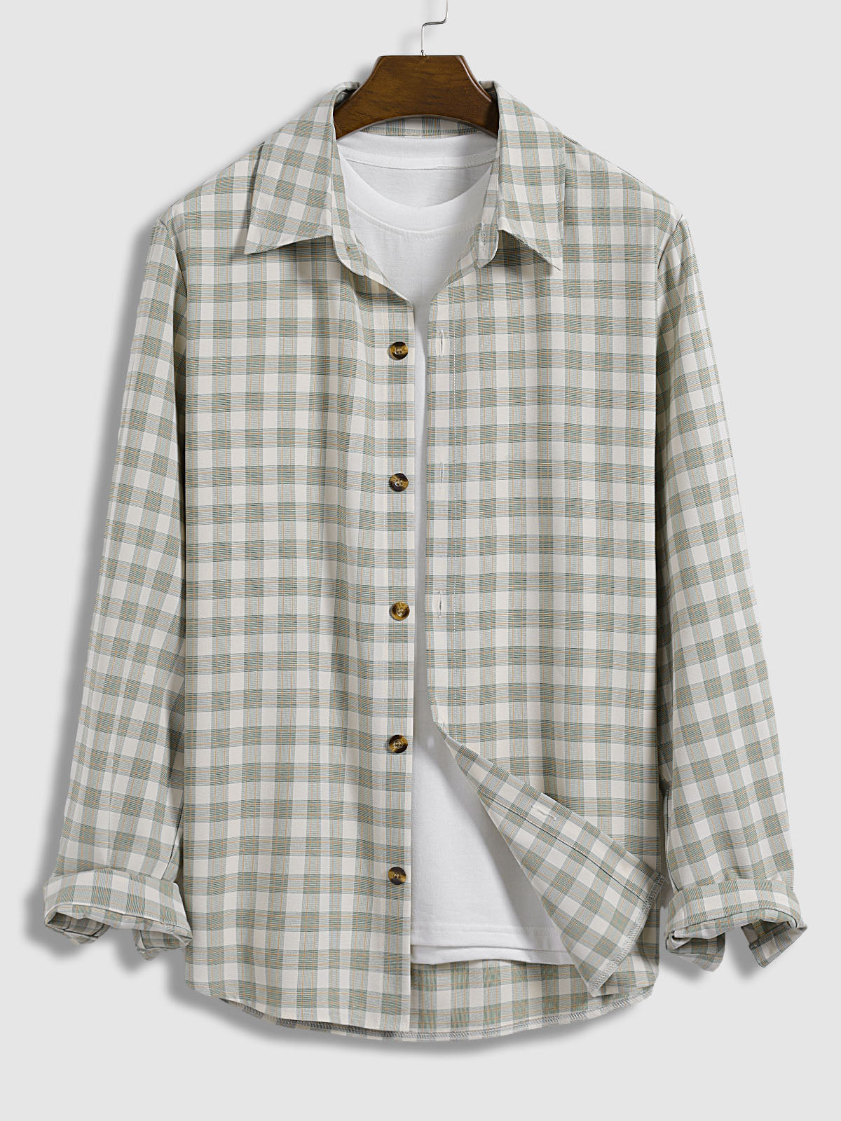 Classic plaid casual men's shirt with buttons and long sleeves