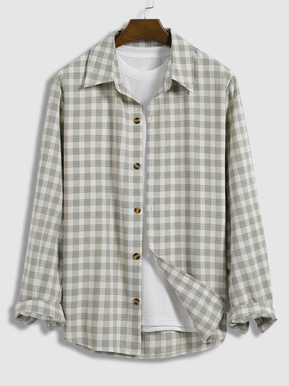 Classic plaid casual men's shirt with buttons and long sleeves