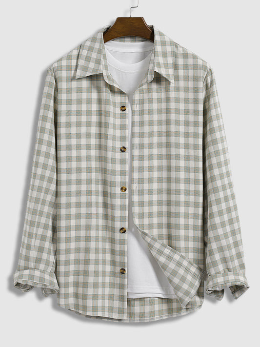 Classic plaid casual men's shirt with buttons and long sleeves