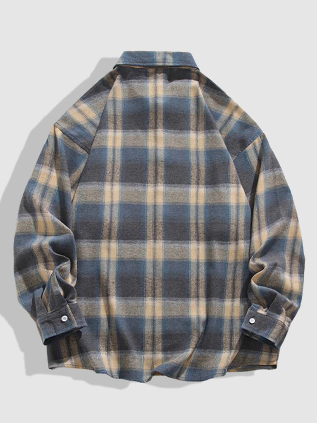 Casual men's plaid wool and cotton shirt with buttons and long sleeves