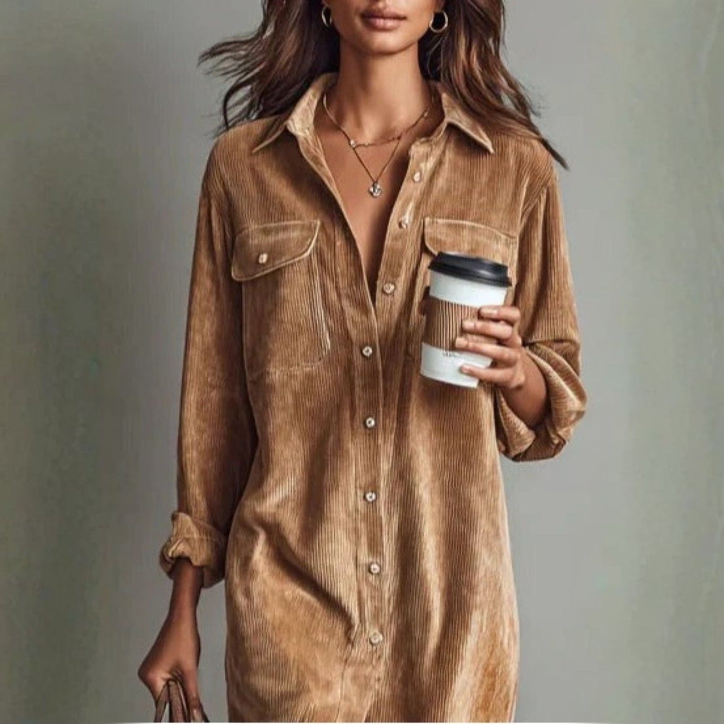 Avero | Loose and Elegant Midi Velvet Corduroy Dress