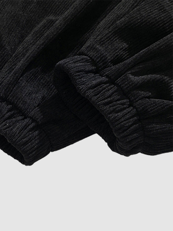 Men's Classic Checkered Fleece Jacket + Basic T-Shirt + Corduroy Pants Casual Suit