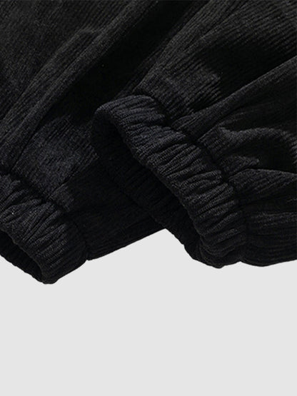 Men's Classic Checkered Fleece Jacket + Basic T-Shirt + Corduroy Pants Casual Suit