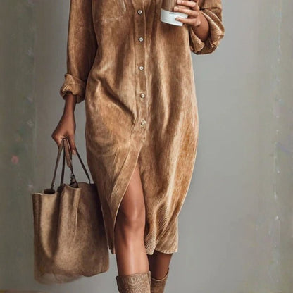 Avero | Loose and Elegant Midi Velvet Corduroy Dress