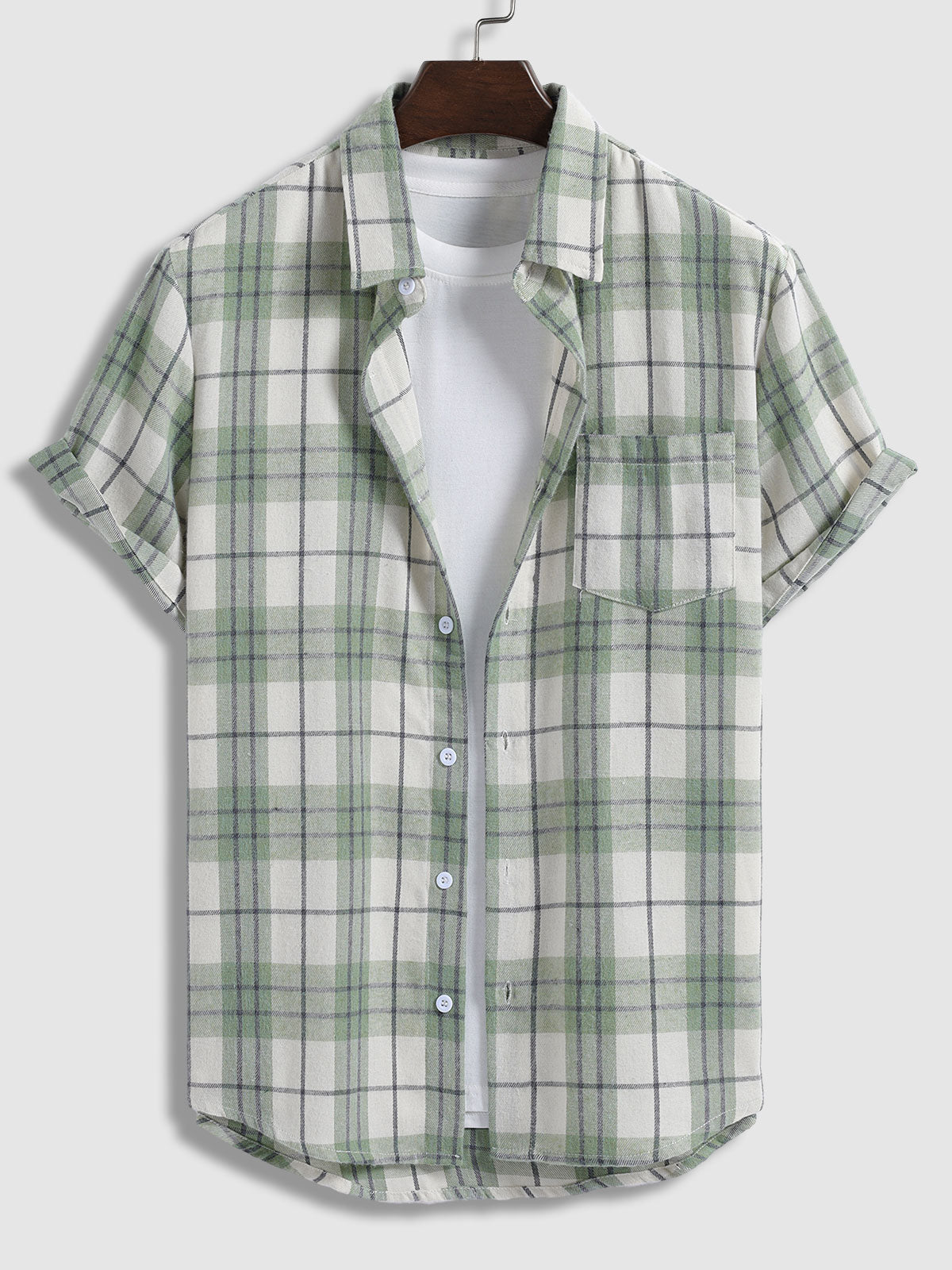 Casual men's plaid wool-blend shirt, trendy slim fit