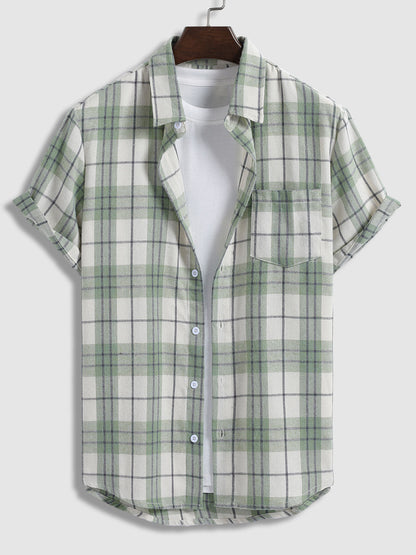Casual men's plaid wool-blend shirt, trendy slim fit