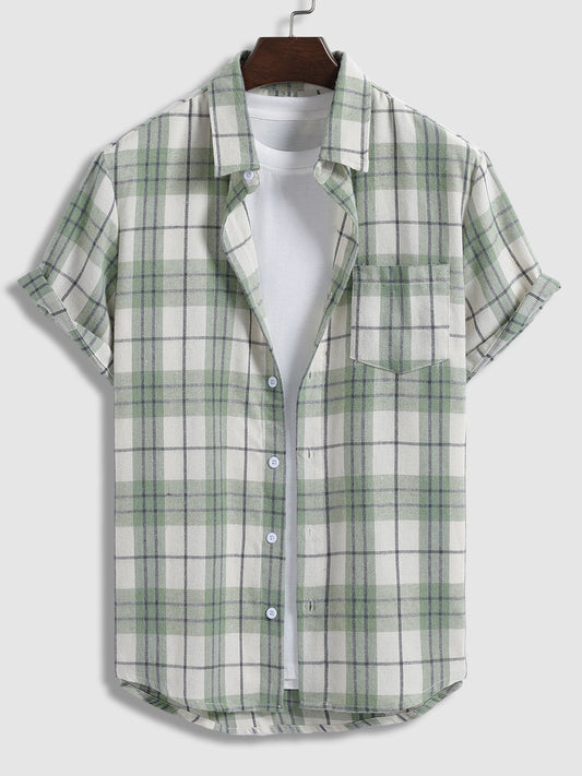 Casual men's plaid wool-blend shirt, trendy slim fit