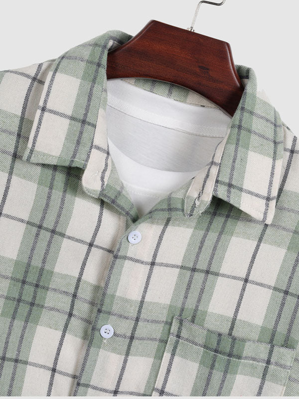Casual men's plaid wool-blend shirt, trendy slim fit