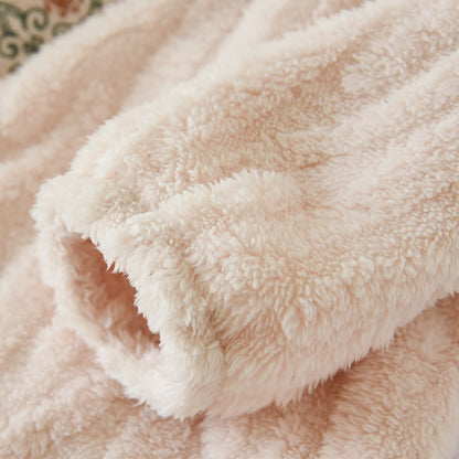 Ownkoti Vintage Style Embroidered Plush Fleece Pajama Set for Cozy Comfort