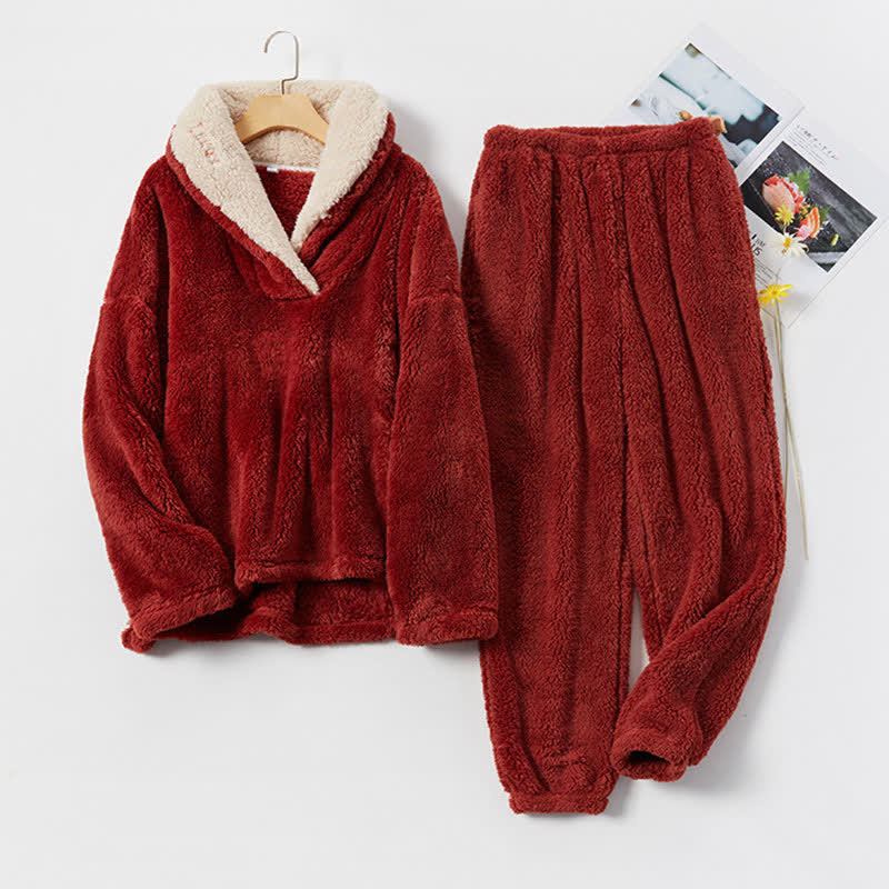 Ownkoti Cozy V-Neck Winter Lounge Set for Warm Comfort