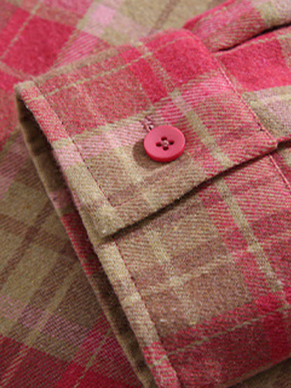 Casual men's plaid wool and cotton shirt with buttons and long sleeves