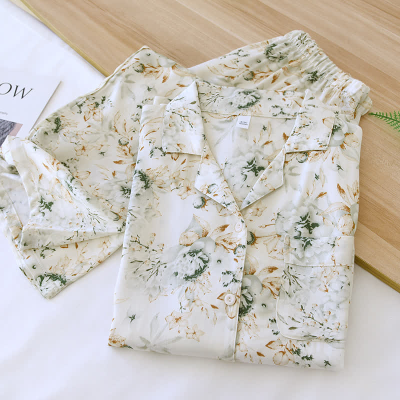 Rustic Charm Satin Pajama Set for Comfortable Nighttime Wear