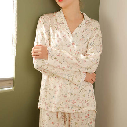 Ownkoti Floral Satin V-Neck Long Sleeve Sleepwear for Ultimate Comfort