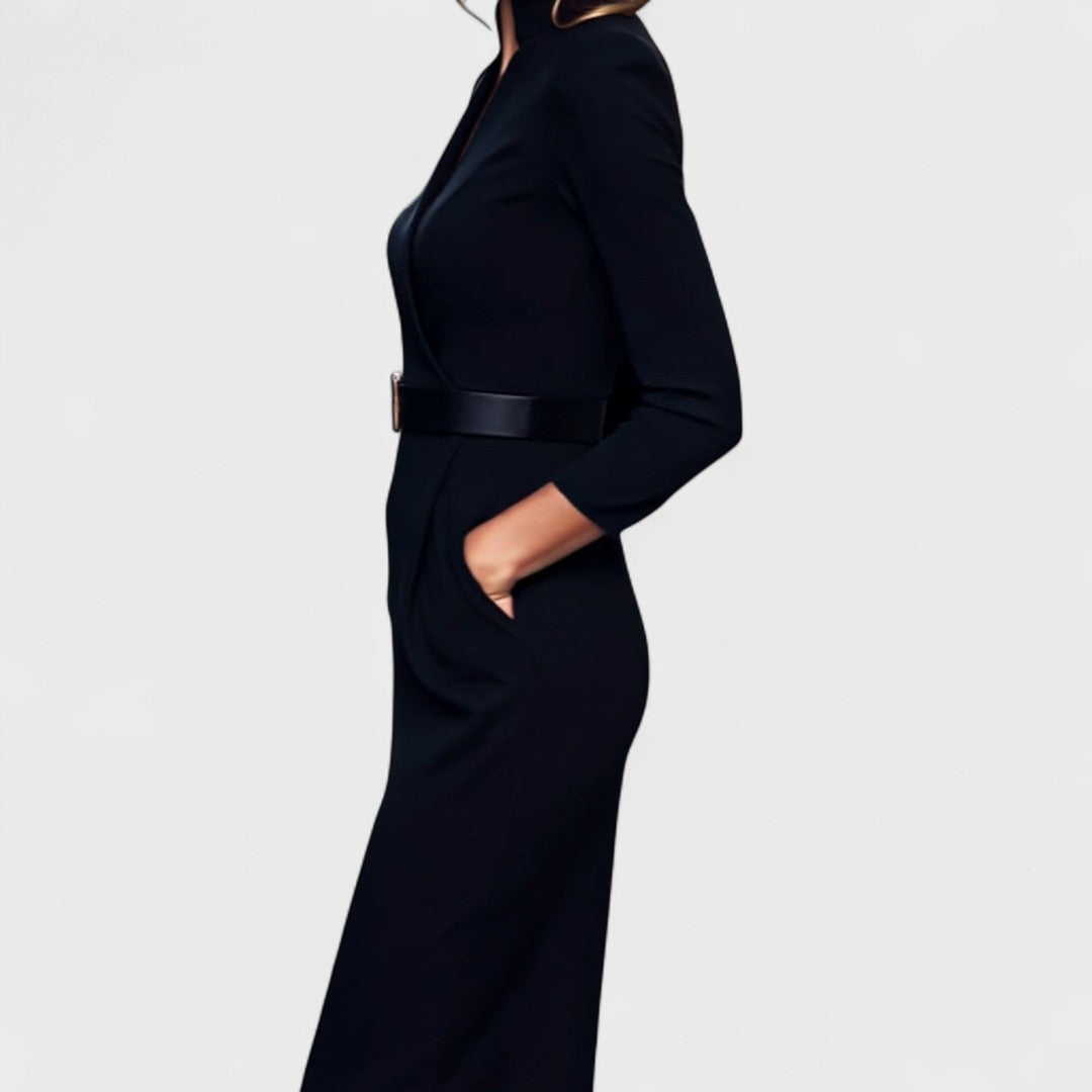 Avero | Elegant dress with belt and collar