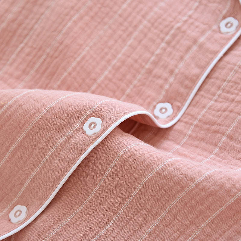 Ownkoti Solid Striped Nightgown with Notch Collar