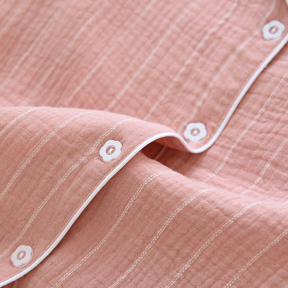 Ownkoti Solid Striped Nightgown with Notch Collar