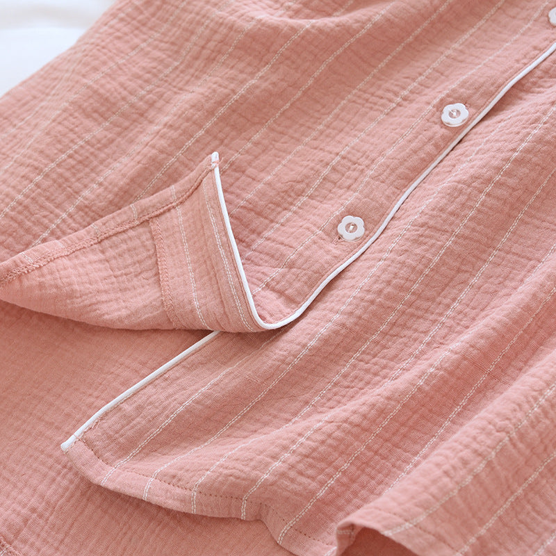 Ownkoti Solid Striped Nightgown with Notch Collar