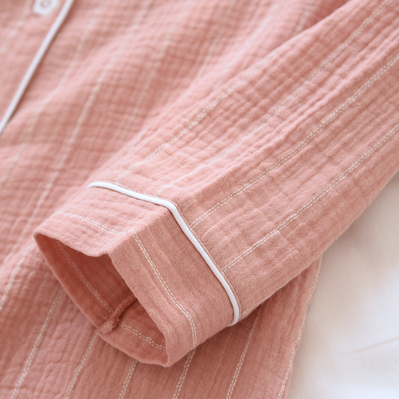 Ownkoti Solid Striped Nightgown with Notch Collar