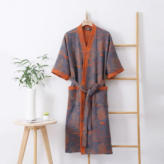 Ownkoti Cotton Gaze Lightweight Natural Style Bathrobe