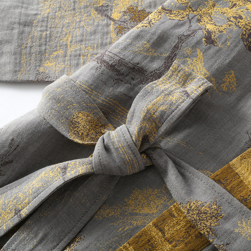 Ownkoti Double Layer Pure Cotton Breathable Retro Kimono Bathrobe