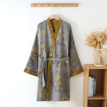 Ownkoti Double Layer Pure Cotton Breathable Retro Kimono Bathrobe