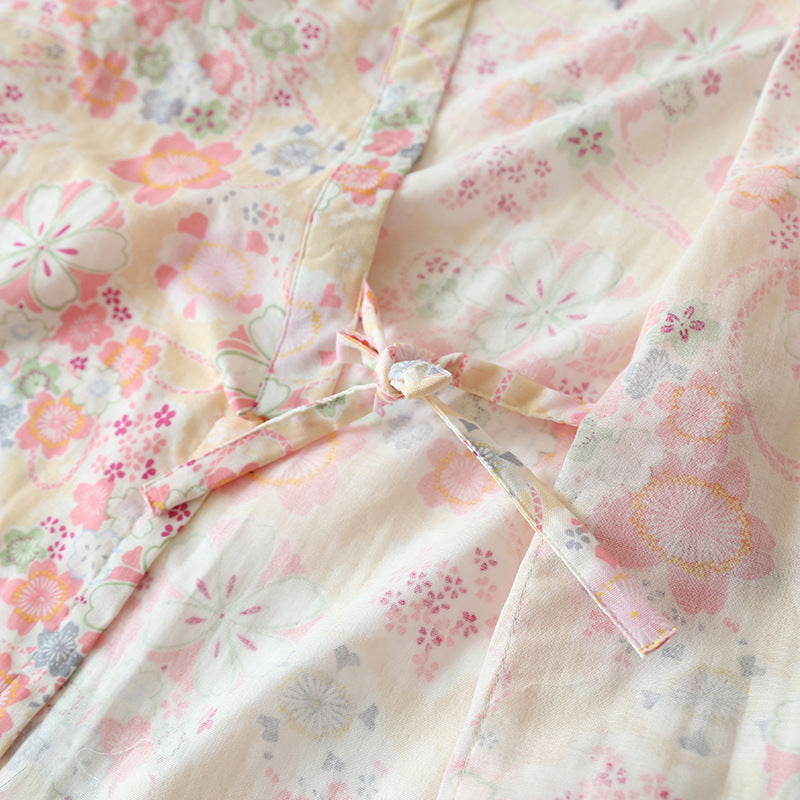 Ownkoti Floral Cotton Gauze Kimono Loungewear Set - Elegant and Comfortable Lounge Essential