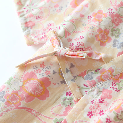 Ownkoti Floral Cotton Gauze Kimono Loungewear Set - Elegant and Comfortable Lounge Essential