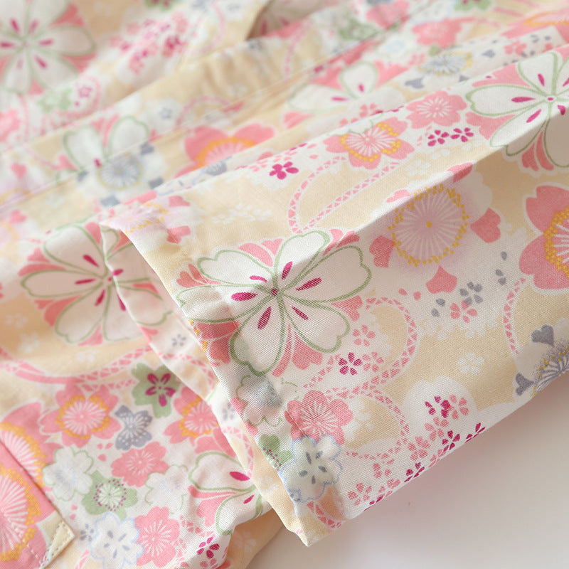 Ownkoti Floral Cotton Gauze Kimono Loungewear Set - Elegant and Comfortable Lounge Essential