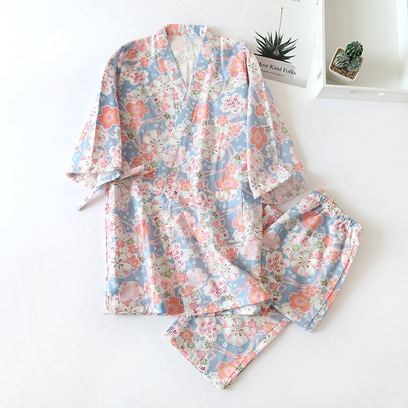 Ownkoti Floral Cotton Gauze Kimono Loungewear Set - Elegant and Comfortable Lounge Essential