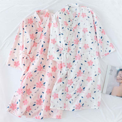 Floral Double Layer Cotton Gauze Stylish Nightdress