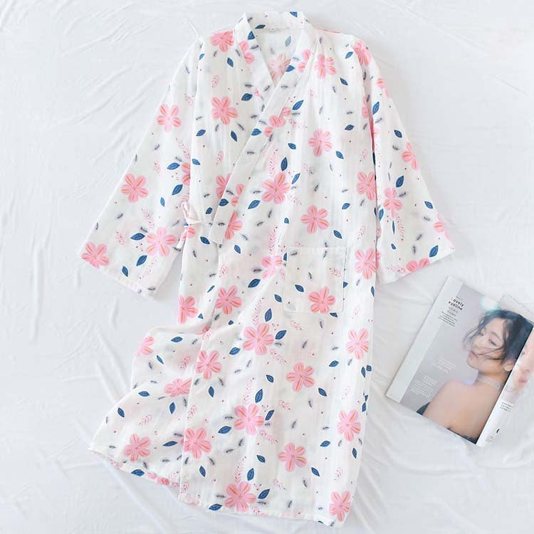Floral Double Layer Cotton Gauze Stylish Nightdress