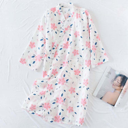 Floral Double Layer Cotton Gauze Stylish Nightdress