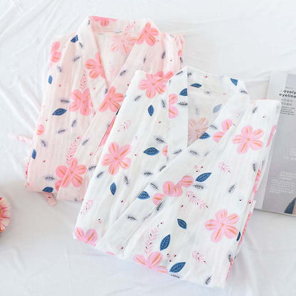 Floral Double Layer Cotton Gauze Stylish Nightdress