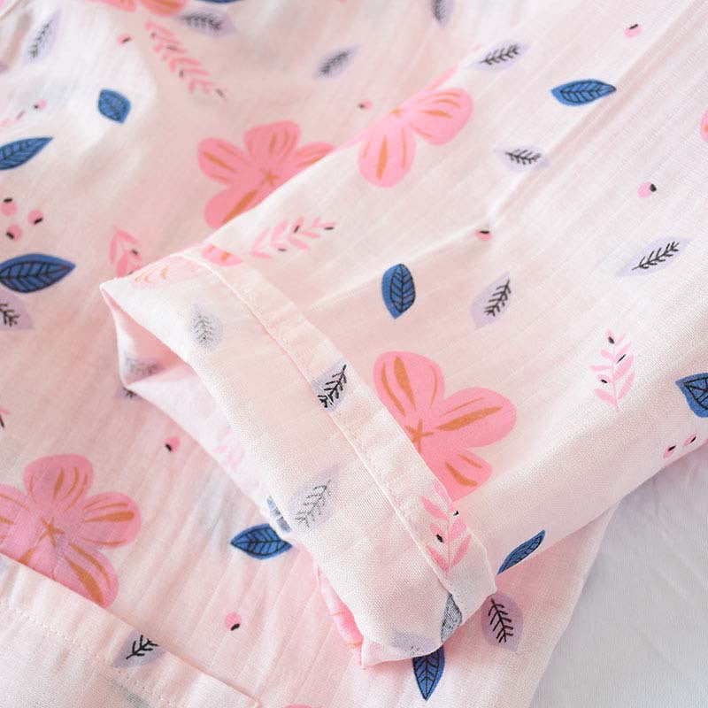 Floral Double Layer Cotton Gauze Stylish Nightdress