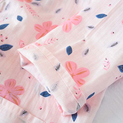 Floral Double Layer Cotton Gauze Stylish Nightdress