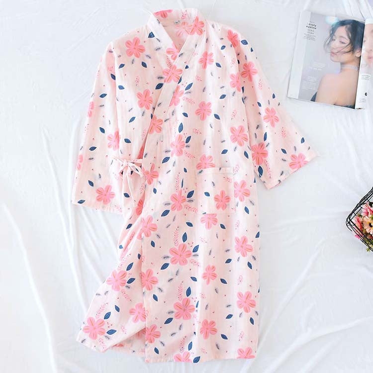 Floral Double Layer Cotton Gauze Stylish Nightdress