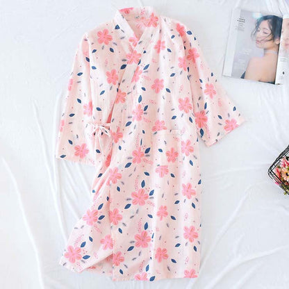 Floral Double Layer Cotton Gauze Stylish Nightdress