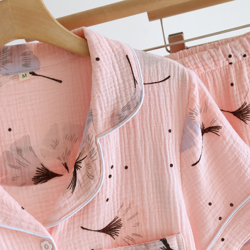 Ginkgo Leaf Cotton Gauze Pajama Set - Stylish 3-Piece Comfort Collection