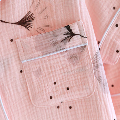 Ginkgo Leaf Cotton Gauze Pajama Set - Stylish 3-Piece Comfort Collection