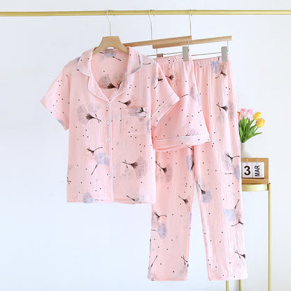 Ginkgo Leaf Cotton Gauze Pajama Set - Stylish 3-Piece Comfort Collection