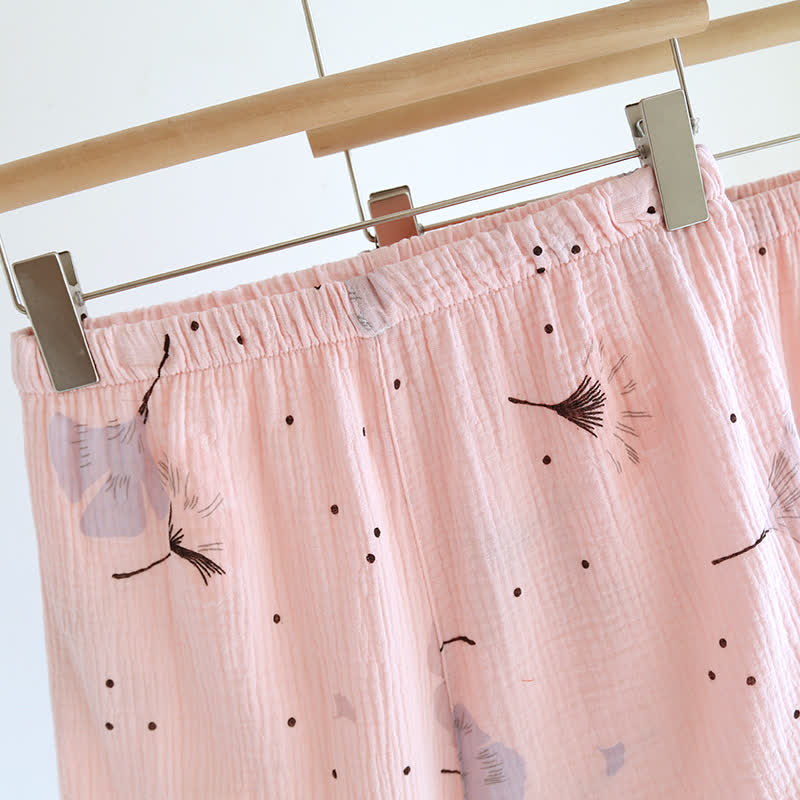 Ginkgo Leaf Cotton Gauze Pajama Set - Stylish 3-Piece Comfort Collection