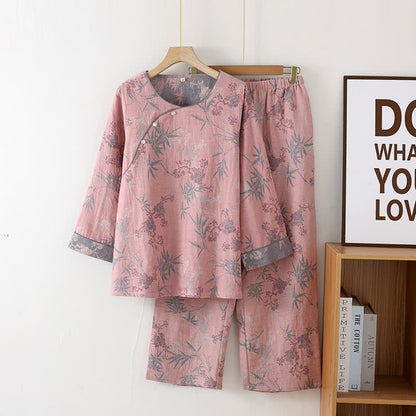 100% Cotton Women's Pajama Set with Round Neck and Bamboo Comfort