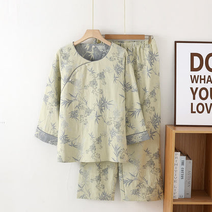 100% Cotton Women's Pajama Set with Round Neck and Bamboo Comfort