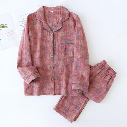 Double Layer Gauze Yarn-Dyed Cotton Pajama Set for Comfortable Nightwear