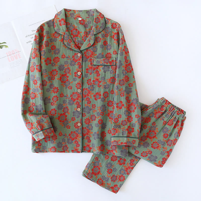 Double Layer Gauze Yarn-Dyed Cotton Pajama Set for Comfortable Nightwear