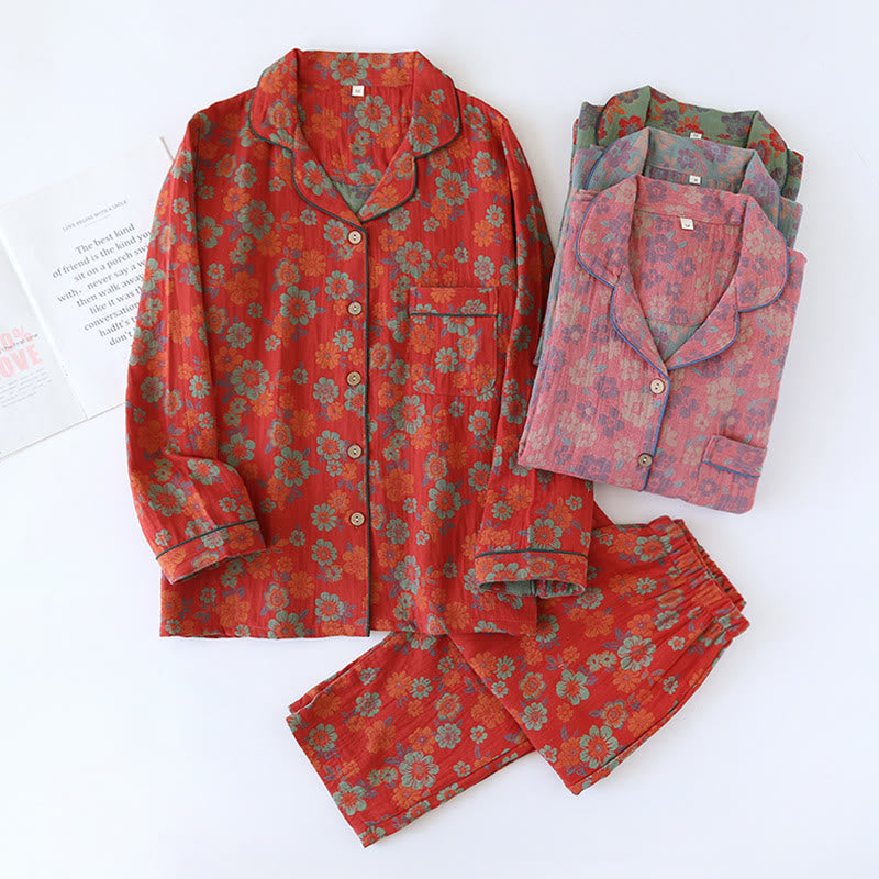 Double Layer Gauze Yarn-Dyed Cotton Pajama Set for Comfortable Nightwear