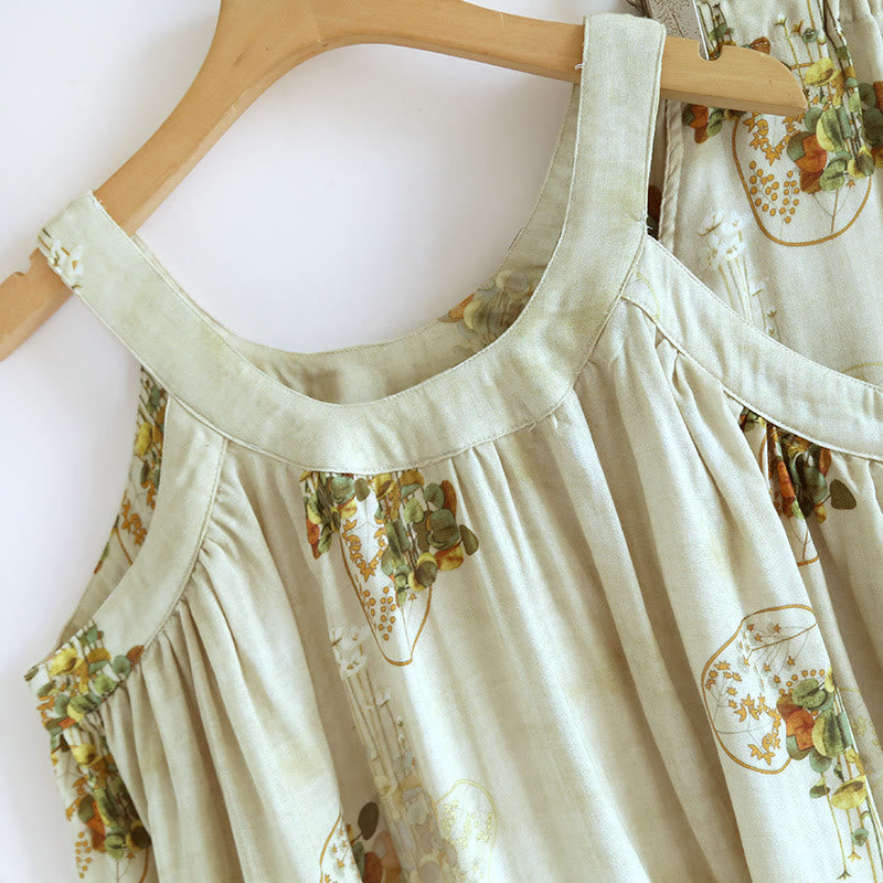 Elegant Bamboo Flower Nightwear Set - Comfortable Tank Top Pajamas